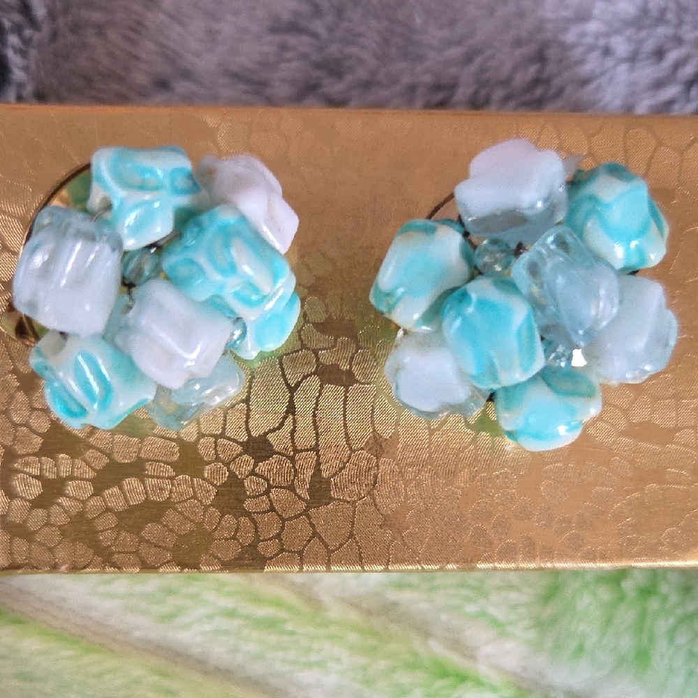 Elegant Blue and White Cluster Earrings